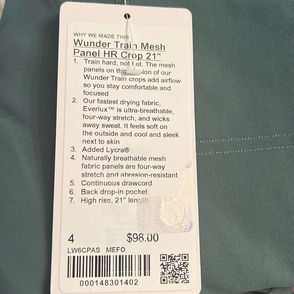 NWT lululemon Wunder Train Mesh Panel HR Crop 21” in Medium Forest (green) Size4 - Picture 8 of 8